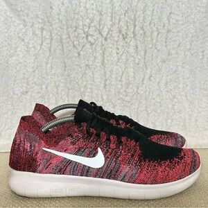 Nike Free RN Flyknit Womens Red Black Knit Running Sneakers Shoes Size US 8.5